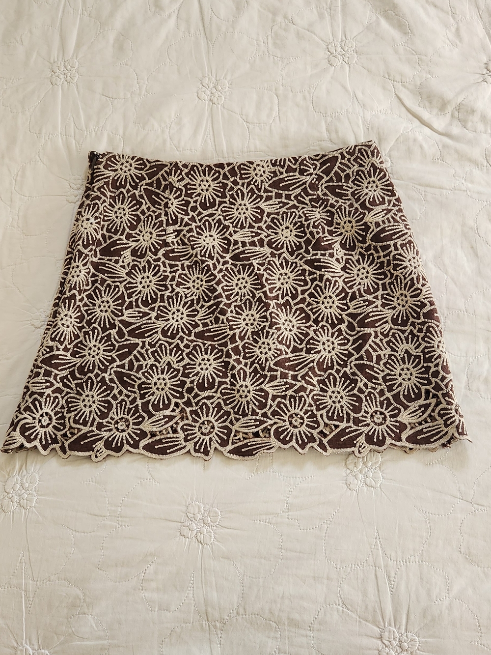 Abercrombie & Fitch Brown Mini Skirt with Cream Floral Lace